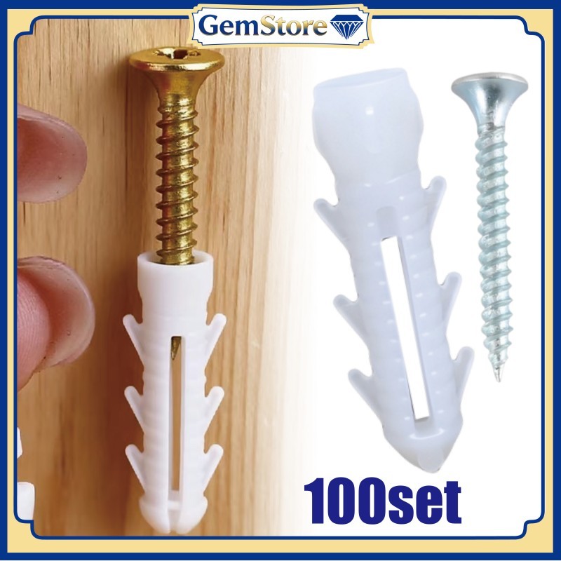 Anchor Dinding M6 100 ชุด/แพ็คสกรูและปลั๊กติดผนังสําหรับสลักเกลียวยึดบนคอนกรีตหรือผนังไม้ Anchor Anc