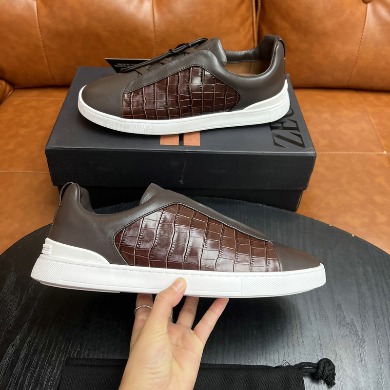 ZEGNA รองเท้าผ้าใบส้นแบนหนังแท้สําหรับผู้ชายสไตล์ใหม่