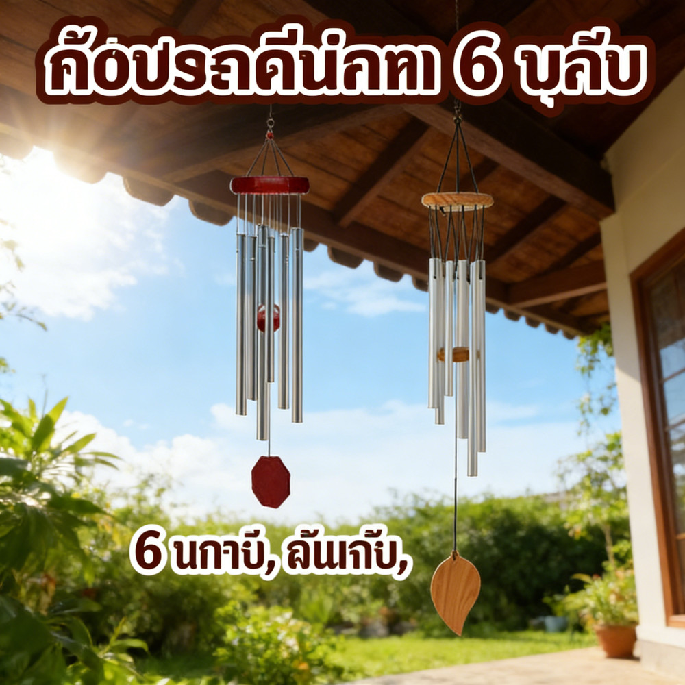โมบายหลอด 6 หลอด ตกแต่งบ้าน ฮวงจุ้ย กระดิ่งลม โชคดี