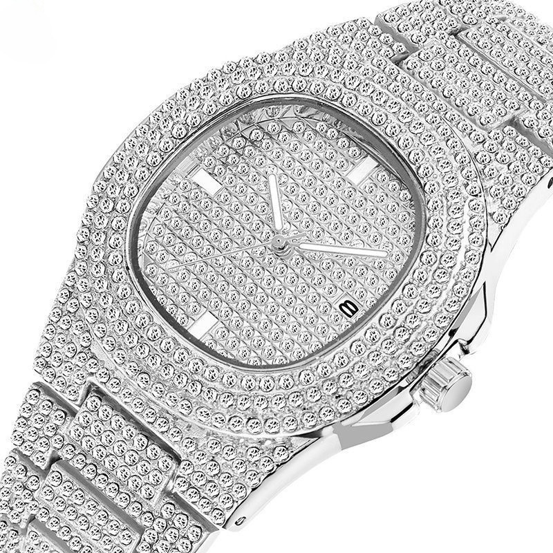 นาฬิกาแฟชั่น iced out Ice Cream Quartz Analog Watch Diamond 4 สี Hip Hop นาฬิกาผู้ชาย