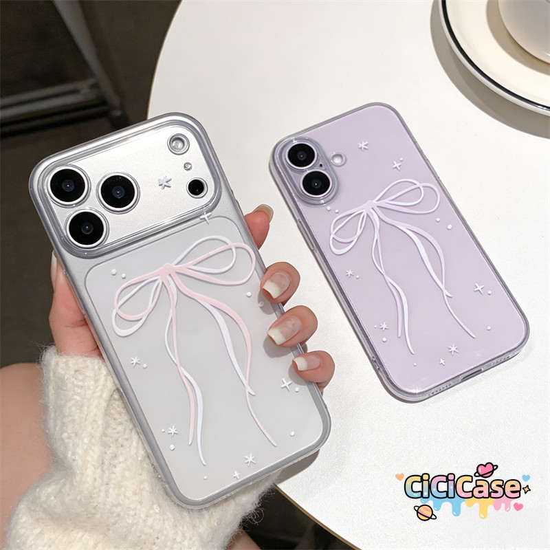 เคสไอโฟน17 เหมาะสำหรับ IPhone 17 15 12 14 13 11 16 Pro Max X XS XR Max 14 7 8 15 16 Plus  เคสโทรศัพท์ลายโบว์เรียบง่าย