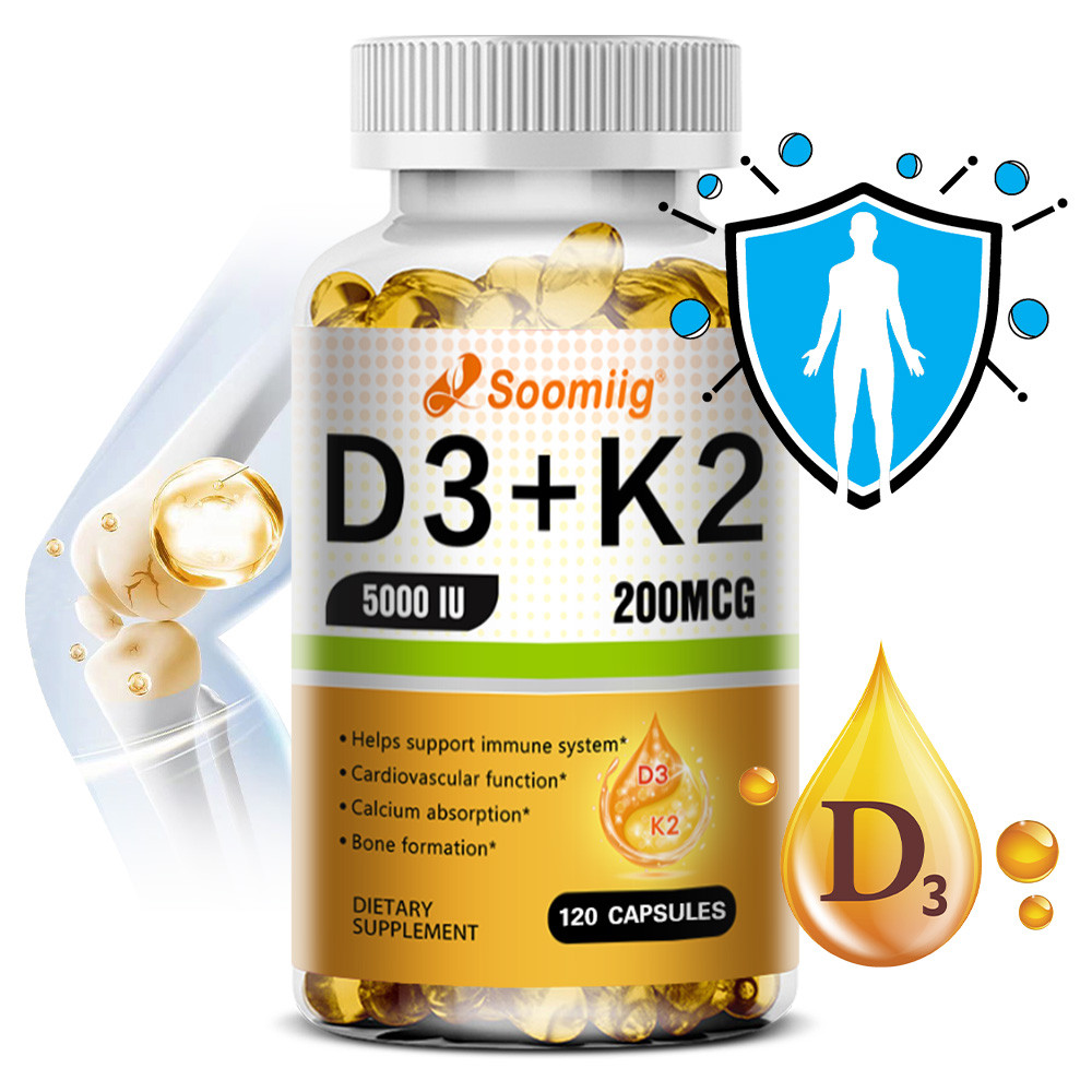 Soomiig Vitamin D3 + K2 Dietary Capsules รองรับสุขภาพกระดูกและข้อ เสริมการดูดซึมแคลเซียม เสริมภูมิคุ้มกัน และสุขภาพหัวใจ