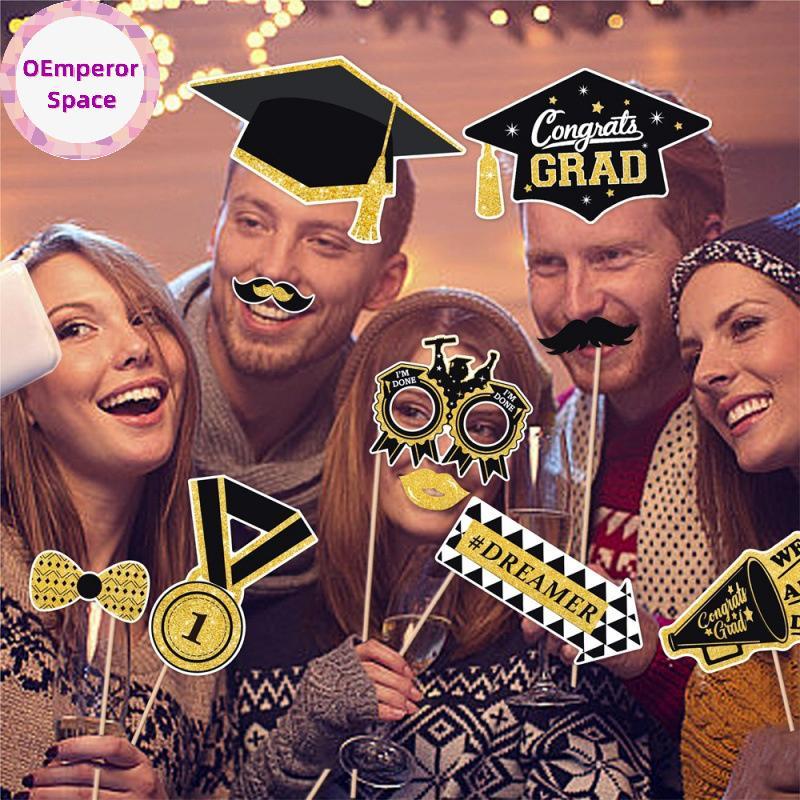 OEmperor 28 ชิ้นสําเร็จการศึกษา Photo Booth Props ชุด, DIY ตกแต่งการถ่ายภาพสําเร็จการศึกษา Party Pos