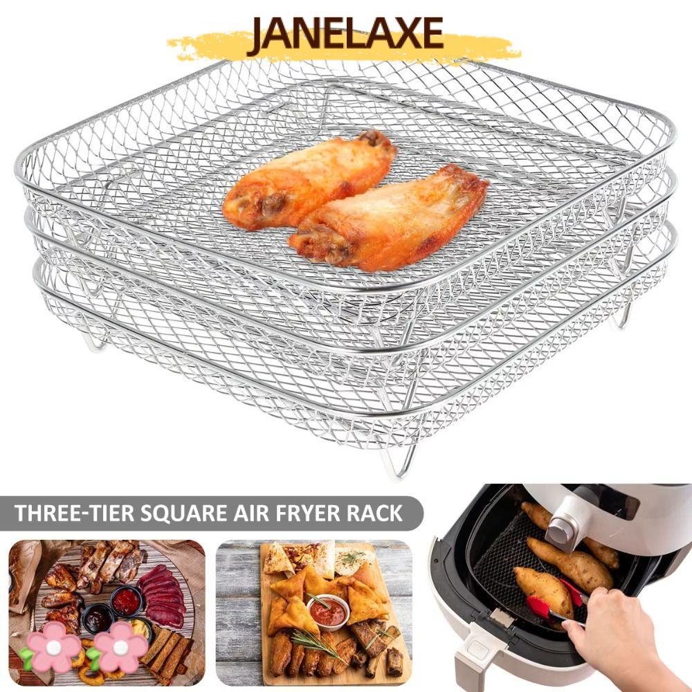 JANELAXE932JN ตะแกรงย่าง, ตะแกรงทอดอากาศวางซ้อนกันได้ไม่ติด, สแตนเลส Airfryer ถาด อุปกรณ์ครัว