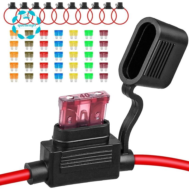 10Pack Inline Fuse Holder 12 V,12 AWG กันน้ําฟิวส์ 35 ชิ้น (5A/7.5A/10A/15A/20A/30A/40A) มาตรฐานรถฟิ