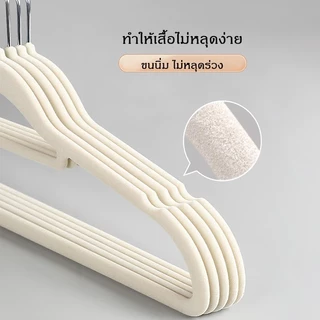 ไม้แขวนเสื้อ ไม้แขวนเสื้อหุ้มด้วยผ้ากำมะหยี่ ขอบกันลื่น/ร่องกันลื่น ตะขอหมุนได้ 360 องศา [เนื้อกำมะหยี่]