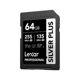 LEXAR Professional SILVER PLUS 64GB V30 SDXC (เอสดีการ์ด) R255/W135MB/s : LXR-LSDSIPL064G#