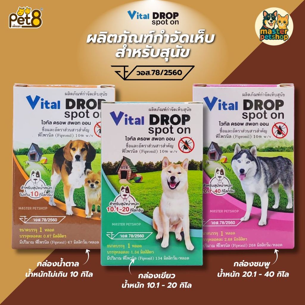 Vital Drop Spot on ยาหยดสุนัขกำจัดเห็บหมัด ทะเบียน อย วอส78/2560
