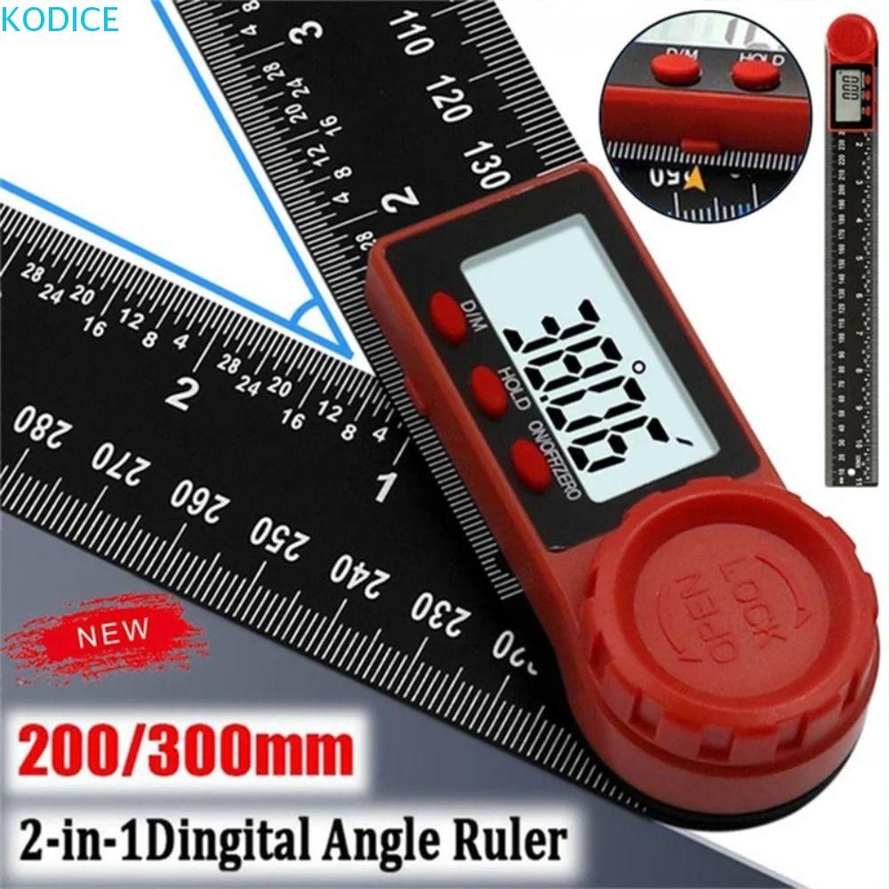 KODICE เครื่องวัดมุมดิจิตอล,นิ้วเมตริกขนาด 360 องศาไม้บรรทัดมุมดิจิตอล,มัลติฟังก์ชั่ Inclinometer 2-in-1 200/300 มม.อิเล็กทรอนิกส์ Goniometer ไม้เครื่องมือวัด