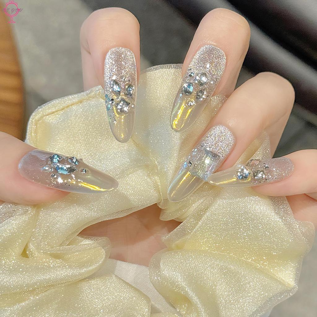 เล็บเทียม Moonlight Pink Moonlight Rhinestones สําหรับงานแต่งงาน