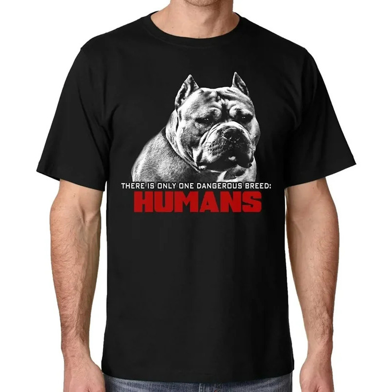 เสื้อยืดลาย American Bully Pit Bull สายพันธุ์อันตราย ผ้าฝ้าย 100% คอกลม แขนสั้น เสื้อยืดลำลองสำหรับผ
