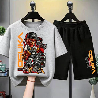 ชุดเสื้อเชิ้ตแขนสั้นและกางเกงขาสั้นฟาร์มสไตล์ไทย สำหรับเด็ก COD เสื้อผ้าเด็ก ดีไซน์ทันสมัย เสื้อผ้าเด็