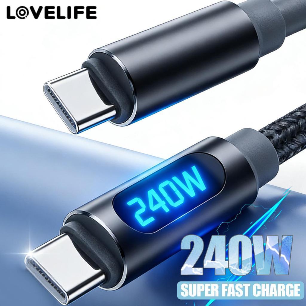 [AUTO&3C]สายเคเบิลข้อมูลที่ทนทาน 240W พร้อมจอแสดงผลดิจิตอล, การชาร์จที่ปลอดภัย Type-C คู่
