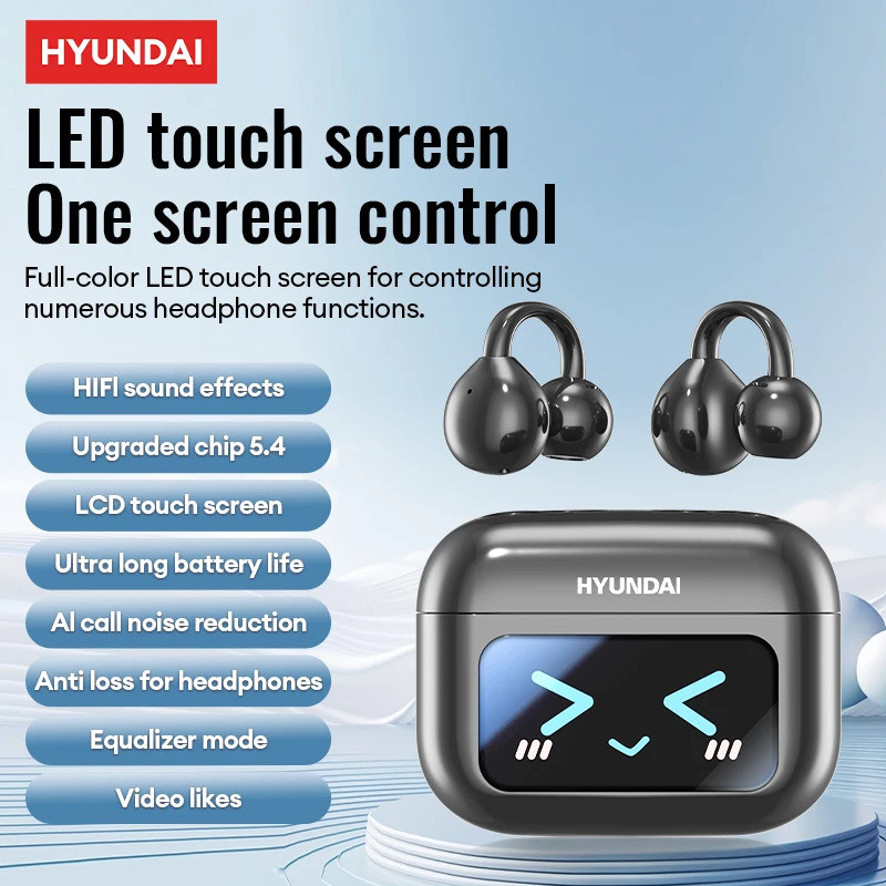 ใหม่ HYUNDAI M100 หน้าจอ LED Anti-los หูฟัง AI ลดเสียงรบกวนเสียงไฮไฟบลูทูธ V5.4 หูฟังเปิดหูฟังเกี่ยว