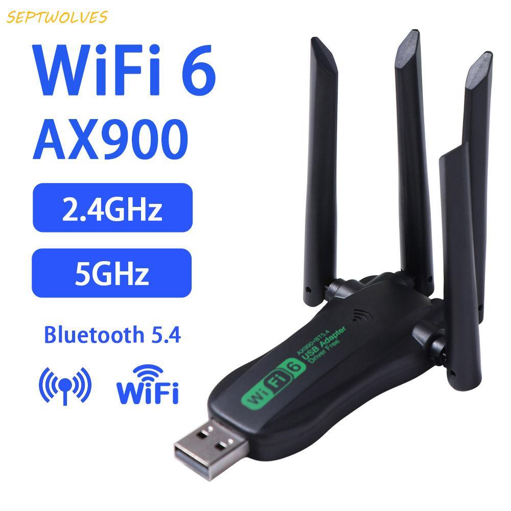 SEPTWOLVES 900Mbps WiFi Dongle, 4 เสาอากาศ AX900 Dual Band WiFi6 อะแดปเตอร์ USB, Plug Play Receiver 