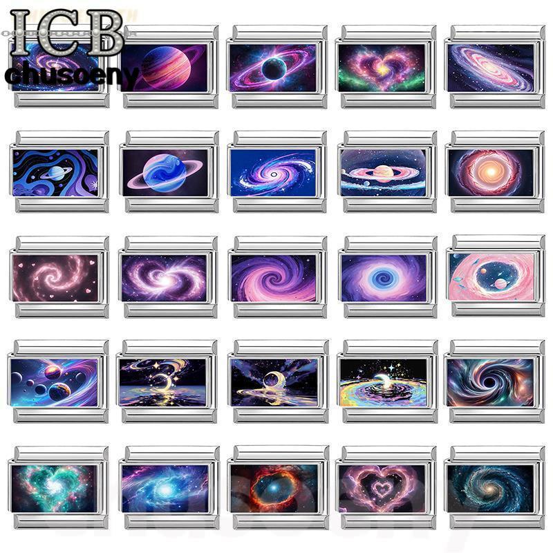 สร้อยข้อมือ Starlit Sky Universe สไตล์ภาพถ่าย Italian Charm ขนาด 9 มม., สแตนเลส สำหรับ DIY และตกแต่งบุคลิกภาพ