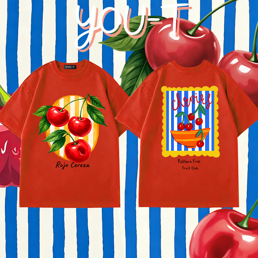 T42.SHOP💦เสื้อยืดคอกลมSongkran festiva “Cherry” lมินิมอล ผ้าCOTTON100%โคตรนุ่ม ไม่ต้องรีดOVERSIZEเสื้อผ้า【COD】