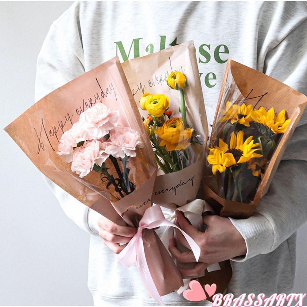 BRASSARTX 20/30PCS Bouquet Packing Bag, Wrapping Sleeve Plastic Rose Packing Bag, Single Rose Transp