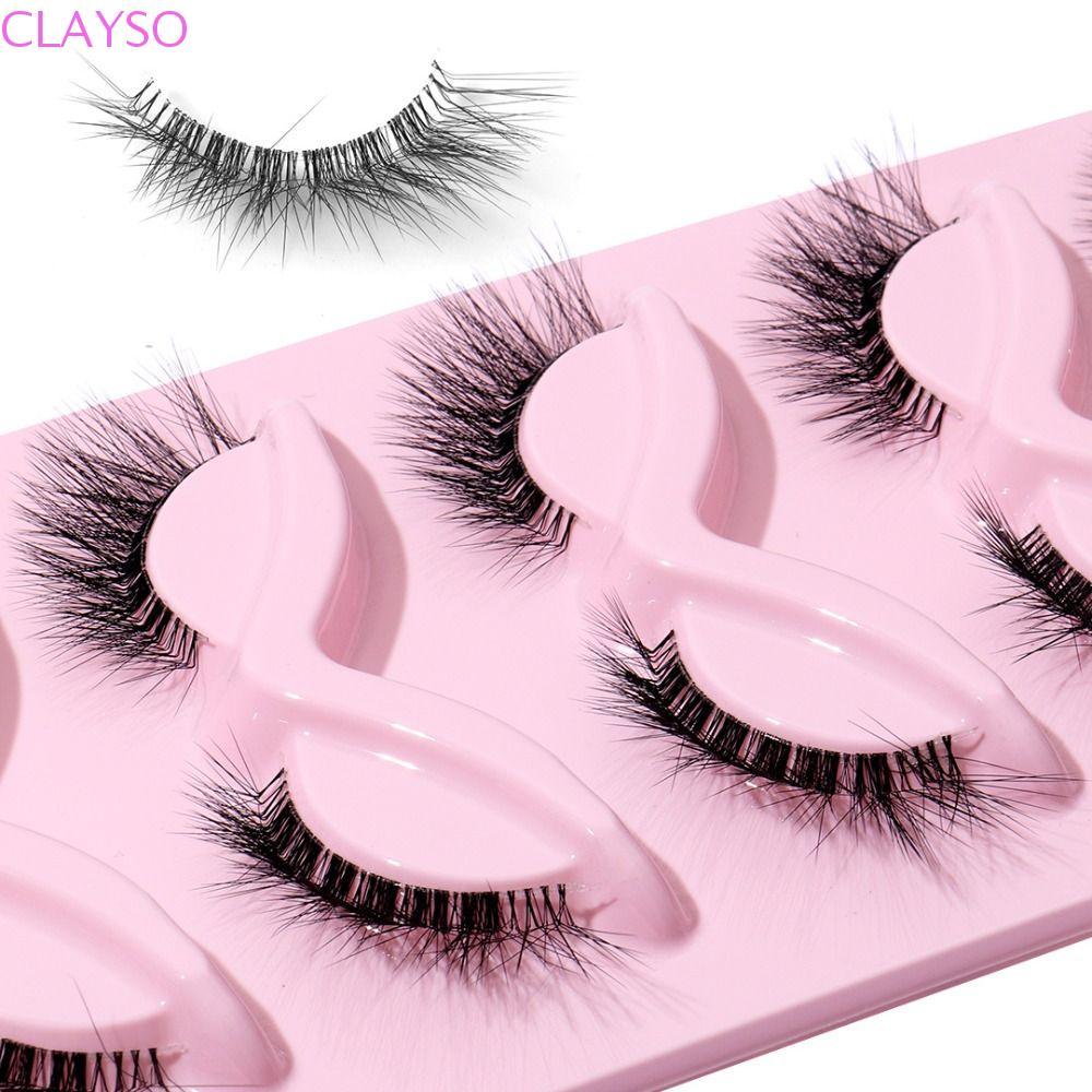 CLAYSO 5 คู่ Cat Eye ปลอม Lashes, Oblique Eye Tail ยาว L Curl ขนตาปลอม, Fluffy Full Strip ยาว Winged