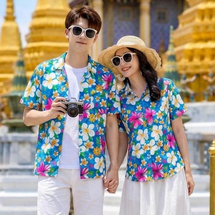 018 เสื้อเชิ้ตลายดอก ผ้าคอตตอน100% สีไม่ตก ผ้าไม่หด ลายคมชัด มีไซส์หญิงชาย S-5XL งานไทย ส่งจากไทย*1ตัว* รูปที่ 4