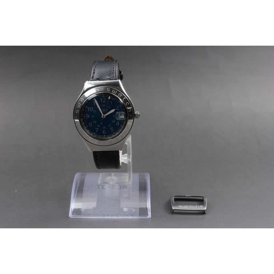 Vintage [near mint] swatch silver blue second date 37mm quartz men's watch japan