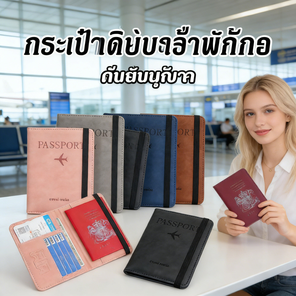 ปกป้อง ข้อมูล ซองพาสปอร์ต กระเป๋าพาสปอร์ตแท้ วัสดุหนัง PU RFID safe!!