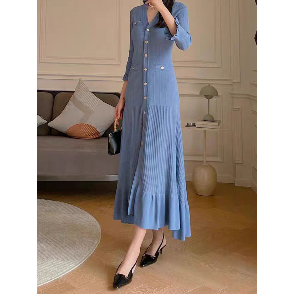 Y6K5 SANDR''' 2025Summer new French-style fashionable and elegant single-breasted blue coat V Women'
