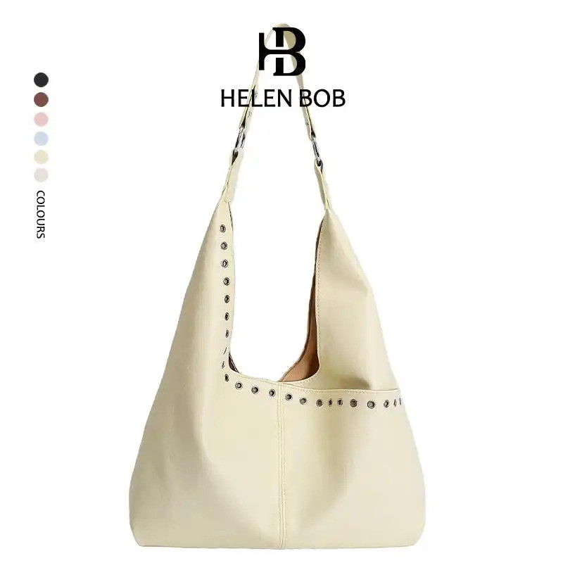 HelenBob กระเป๋าาผู้หญิง การออกแบบหมุดย้ำเกาหลี แฟชั่นกระเป๋าสะพายไหล่ความจุขนาดใหญ่