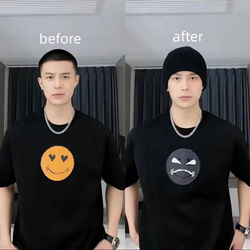 เสื้อยืดเปลี่ยนหน้า ปล2 รอยยิ้ม พร้อมลูกปัดคอกลมสองสีเพื่อเปลี่ยนลายหน้า