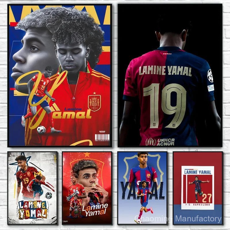 ดาวฟุตบอลยอดนิยม L-Lamine Y-Yamal โปสเตอร์โปสเตอร์กระดาษพิมพ์ห้องนั่งเล่นห้องนอน Entrance Bar Cafe A