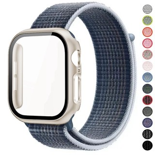 สายรัดไนลอน + กระจกนิรภัยสําหรับ Apple Watch 46 มม.42 มม.40 มม.38 มม.41 มม.44 มม.45 มม.49 มม.Velcro Loop Band สําหรับ iWatch Series 11 10 9 8 7 6 5 4 SE2 Ultra3/2 Shell และ Band