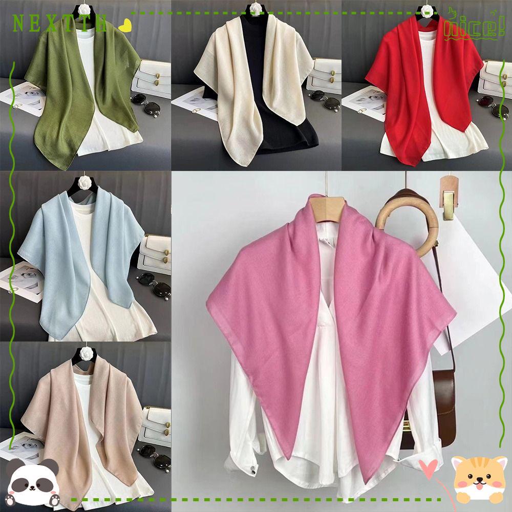 พันคอสี่เหลี่ยมสำหรับฮิญาบ สีทึบจากวัสดุฝ้ายและลินิน ขนาด 90*90 cm