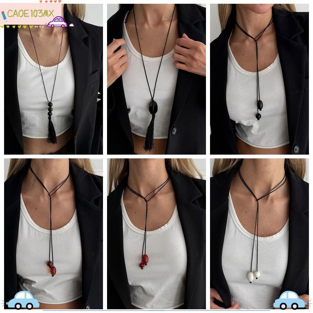 สร้อยคอมีพู่ ISO 103 ลูกปัด แบบมินิมอล ปรับได้ ทำจากพลาสติกและเรซิน สำหรับเป็นของขวัญ