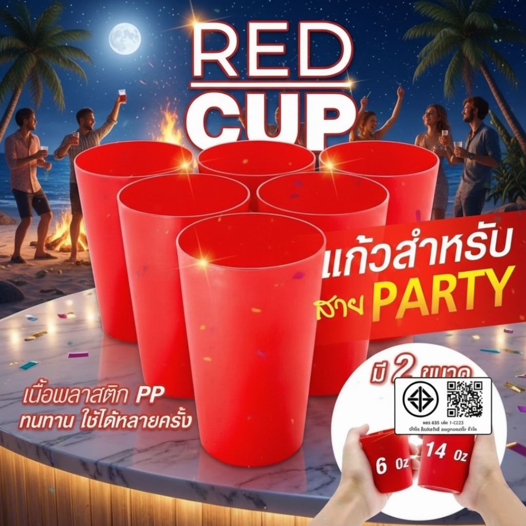 🌈🥤 RED CUP แก้วน้ำดื่มสีแดง ใช้ซ้ำได้ มี 2 ขนาด 6.5 Oz, 14 Oz  เกรดพรีเมียม มี FDA ❤️by innotrend