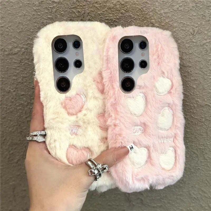 INS เกาหลี Fluffy Loves หัวใจเคสโทรศัพท์สําหรับ Huawei Mate20 Honor 600 500 400 200 90 Lite 50 X9D X8D X7D X6D X9C X8C X7C X6C X5C X8B X7A X6