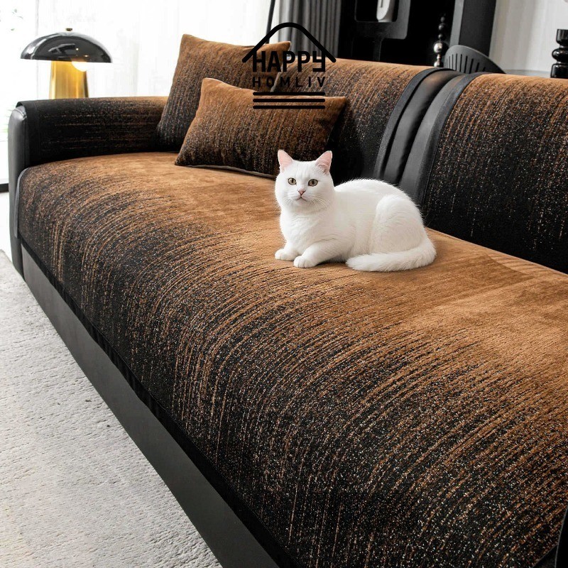 HAPPY HOMLIV Chenille ฝาครอบป้องกันโซฟากันลื่น Four Seasons Universal เตียงโซฟาเหมาะสําหรับ
