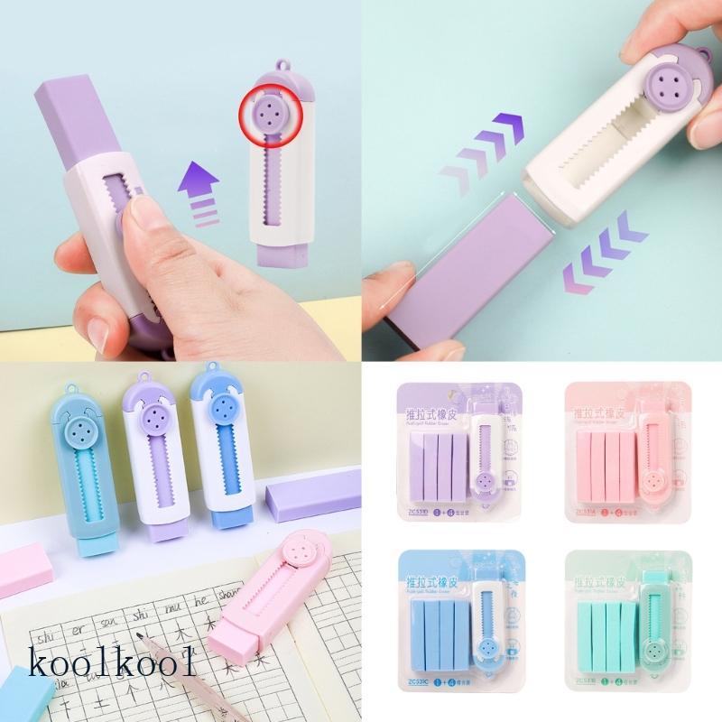 Kool Retractable Eraser เลื่อนยางลบดินสอแบบพับเก็บได้พร้อมเติมยางลบดินสอยางลบยางสําหรับเด็กนักเรียน 