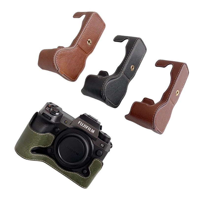 เหมาะสําหรับ Fuji XH2/XH2S ลายลิ้นจี่ครึ่งกรณีกล้องซองหนัง Fuji xh2/xh2s ฐานป้องกันกรณี