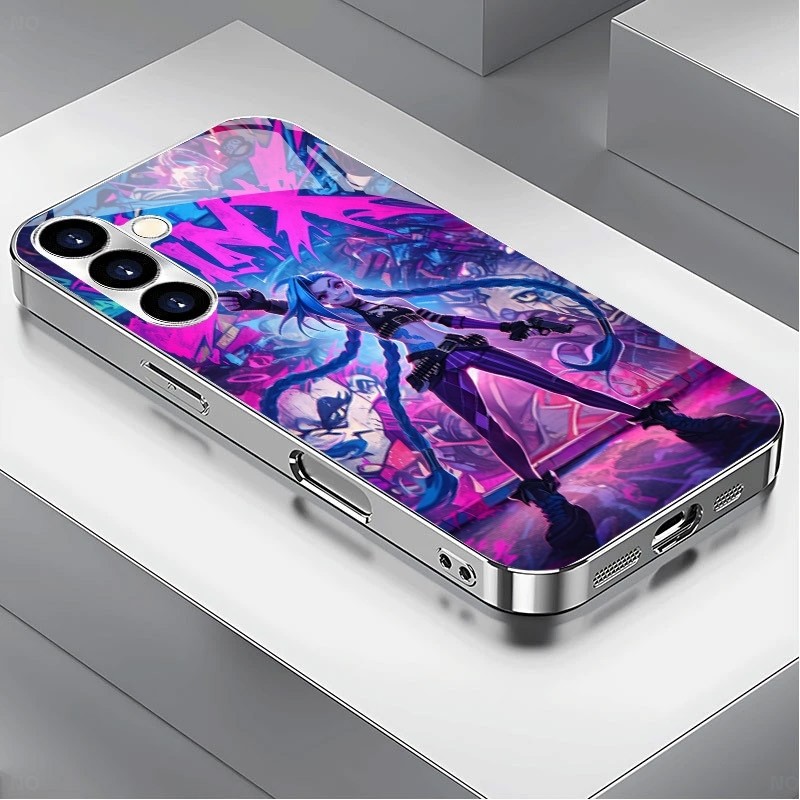 Arcane สาว Jinx Graffiti 08 หรูหราชุบกรอบแก้วเคสโทรศัพท์สําหรับ Samsung Galaxy S22 S23 S24 S25 S26 U