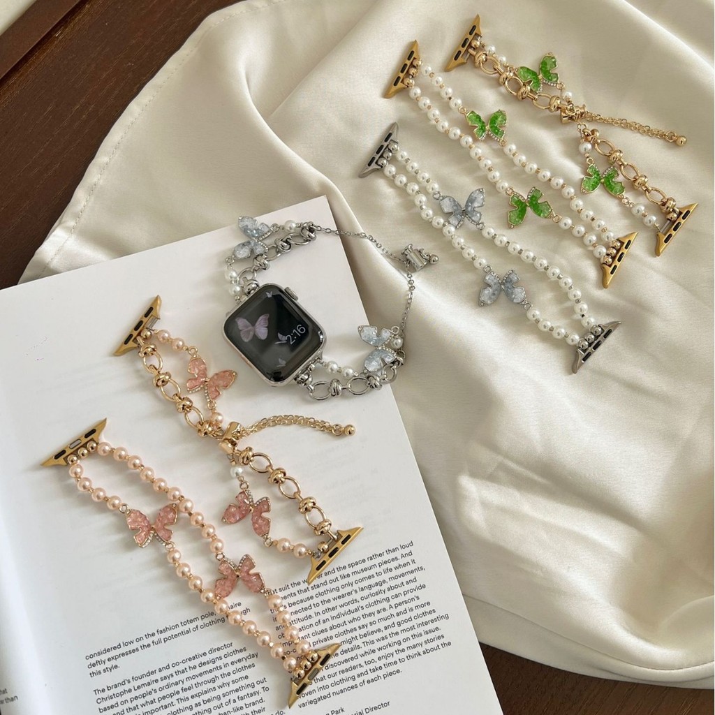 สายรัดโซ่ลูกปัดผีเสื้อกรวดเหมาะสําหรับ Apple iwatch11 Generation 10/987