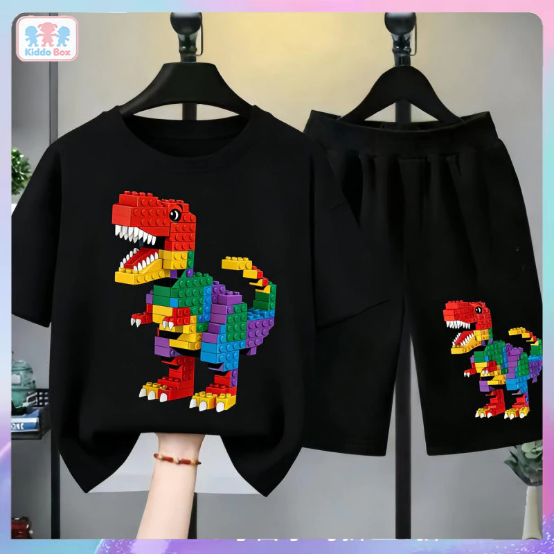 ชุดเสื้อยืดเด็กชายลายไดโนเสาร์ เลโก้ โบราวี่ สีรุ้ง