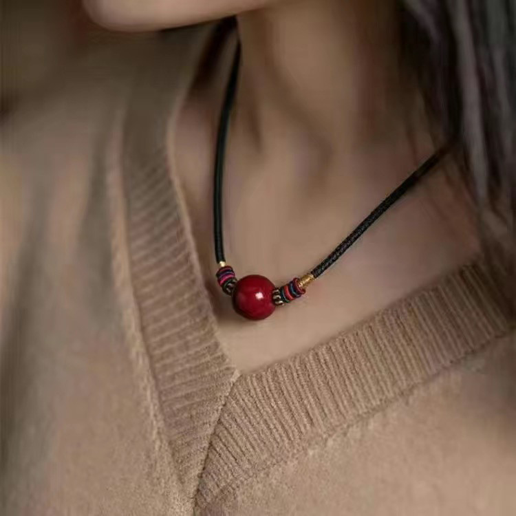 Cinnabar Clavicle Chain ผู้ชายผู้หญิงสร้อยคอจี้ Benming เงินทํา Peace-รักษาจี้คู่สไตล์ใหม่ [yfs]