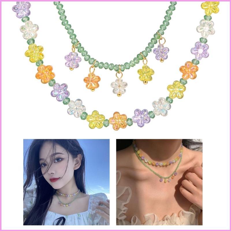Cinn Y2K สร้อยคอจี้ดอกไม้ลูกปัดสําหรับผู้หญิงแฟชั่น Egirl Punk Clavicle Chain