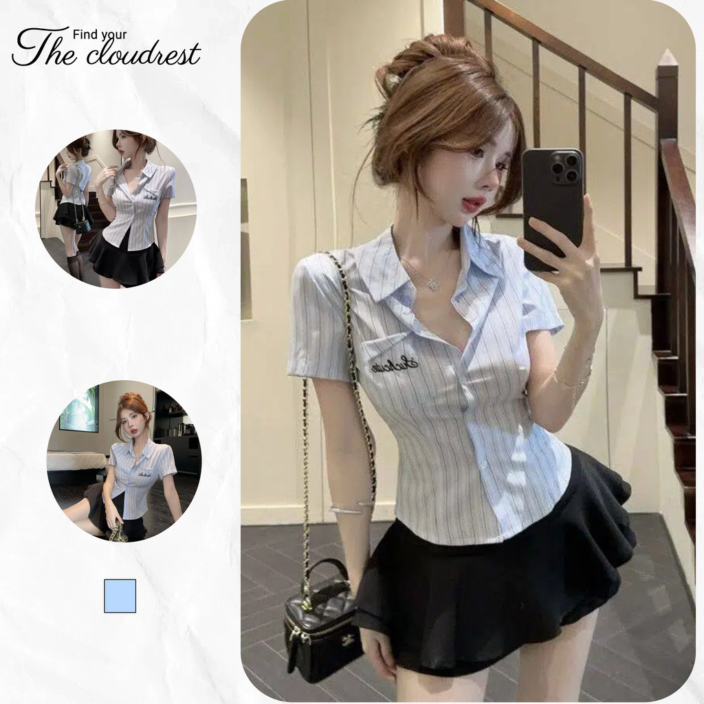 เสื้อเชิ้ตแขนสั้นผู้หญิง ฤดูร้อน แฟชั่นใหม่ เสื้อสั้นเซ็กซี่บางเฉียบ
