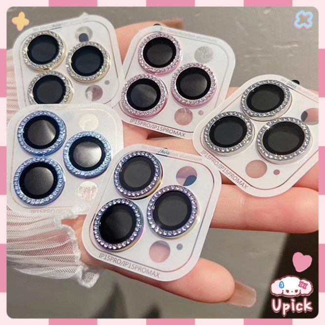 Upick-ฟิล์มเลนส์ป้องกันกล้อง วงเพชรกระจก สำหรับมือถือไอโฟน เลนส์ทางแผ่น For iPhone17 16 15 14 Pro Max 11 12 13 ของมาใหม่