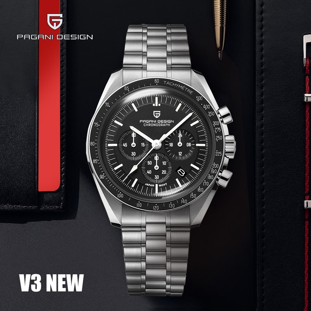 PAGANI DESIGN Original นาฬิกาผู้ชายหรูหราควอตซ์กีฬา Chronograph แหวนเซรามิค AR Sapphire Glass 100m ก