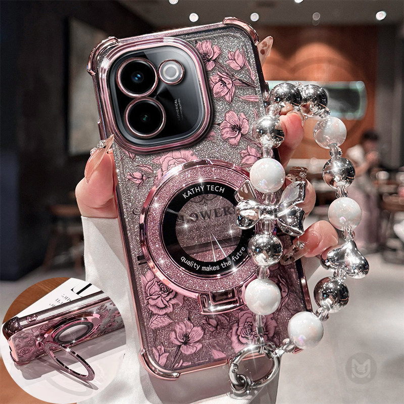 สําหรับ OPPO A6C A6X A5X A3X A6S A6T A6i A5i A3i A3 A5 A6 Pro Glitter แม่เหล็กไร้สายชาร์จ Bracket กรณีพร้อมสร้อยข้อมือ