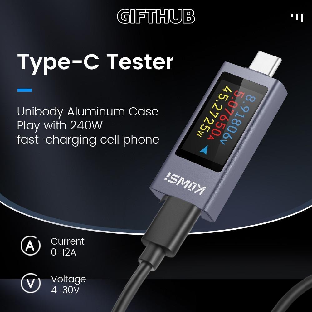 GIFTHUB Power Meter Tester, DC 4-30V 0-12A Type-C Current และแรงดันไฟฟ้า Monitor, KWS-2303C จอแสดงผล