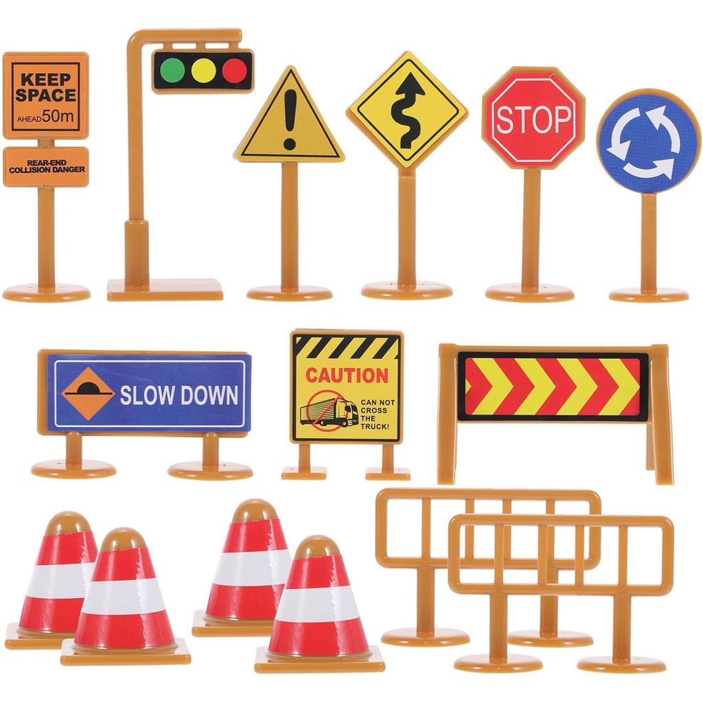 Iplusmile Kids Traffic Signs Playset: 30 ชิ้น Street Traffic Cone Barricade Signs Crosswalk Signs Ed