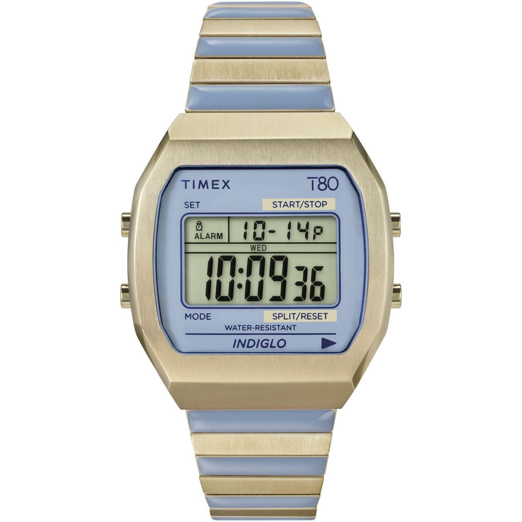 [TIMEX] Classic Digital T80 Watch Quartz 3 ATM Water-Resistant Plastic Gold Dial TW2W40800 Ladies [G